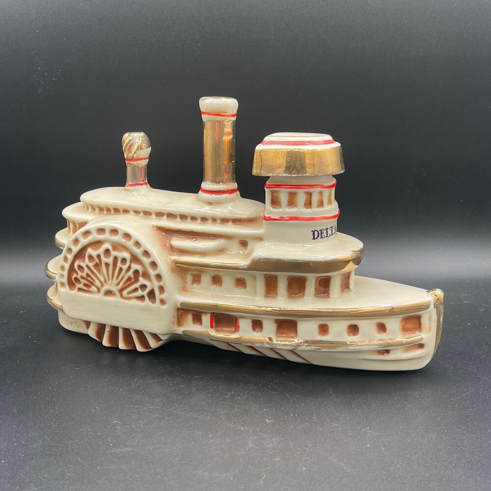 Vintage Ezra Brooks Delta Belle Steam Boat Paddle Wheel Empty Decanter 1969